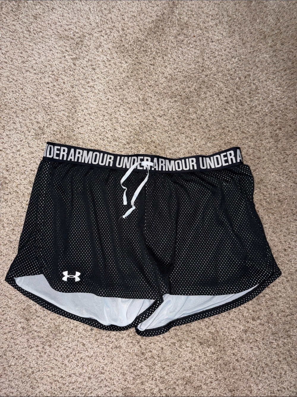 Under Armour Black Mesh Athletic Shorts with White Trim